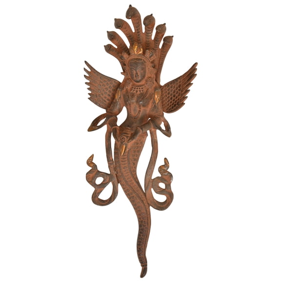 14" Brass Naga Kanya Wall Hanging Statue | Handmade Snake Woman Idol | Made in India