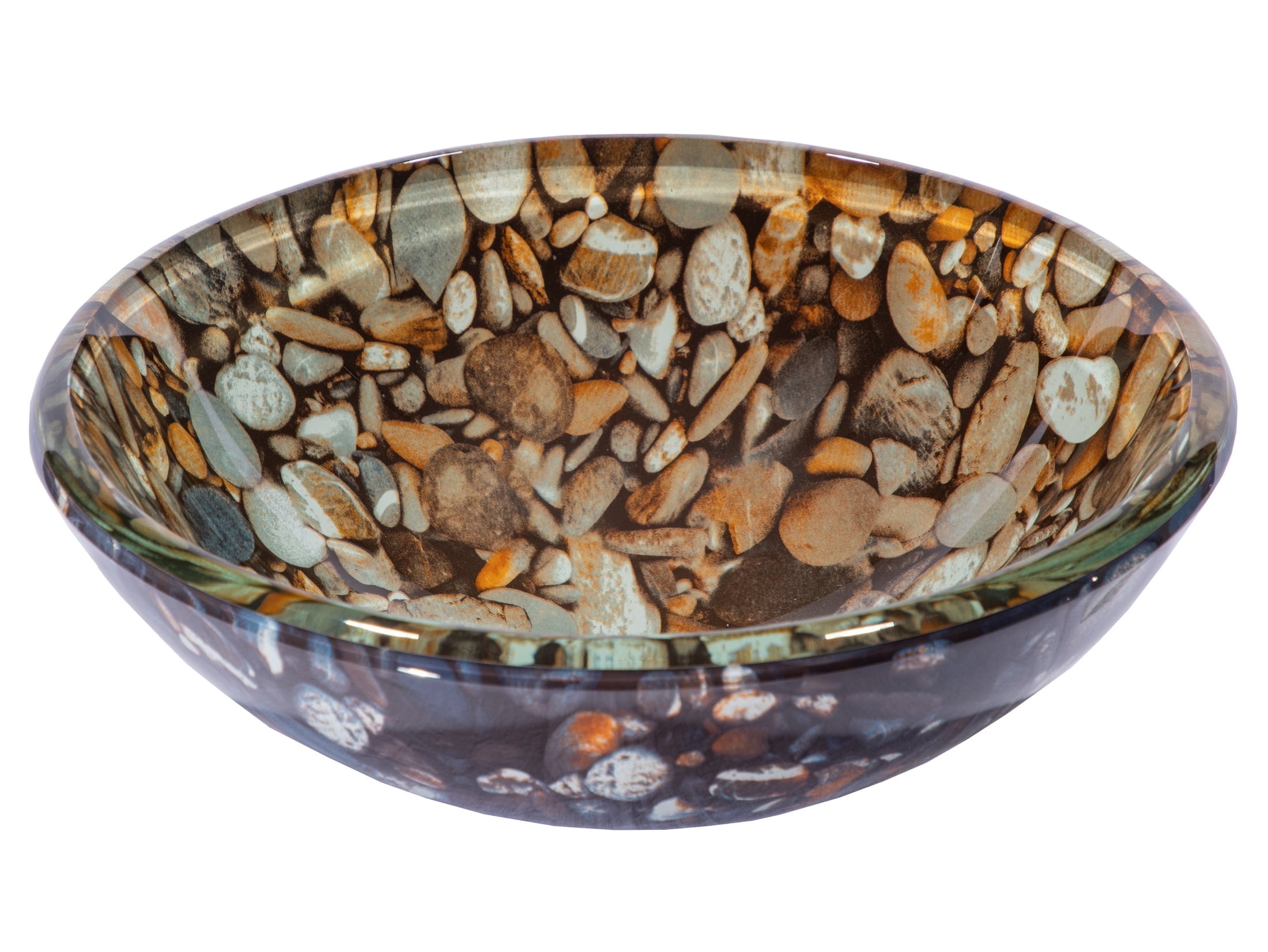 Natural Pebble Pattern Circular Glass Vessel Sink