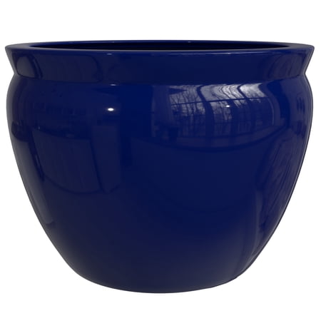 Red Lantern 14" Navy Blue Porcelain Fishbowl Planter