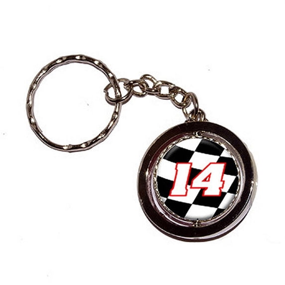 14 Number Checkered Flag Racing Key Chain Keychain Ring