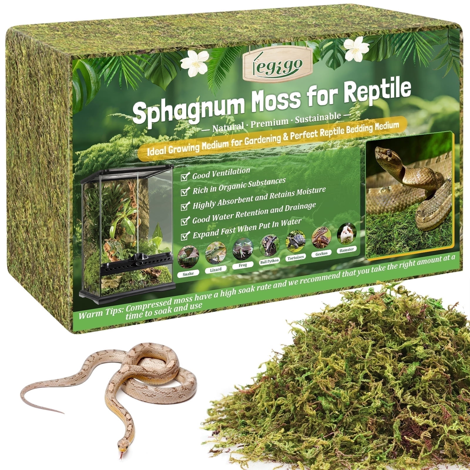 2.6LB Sphagnum Moss for Reptile- 48QT Natural Reptile Moss Terrarium ...