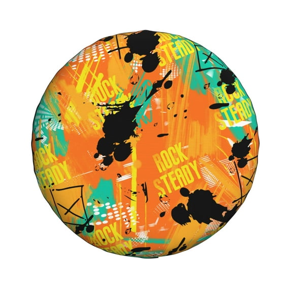 14'' Orange Rock Graffiti Tire Cover, Universal Spare Wheel Covers, Dust-Proof, Water-Proof, Sun-Proof and Corrosion-Proof