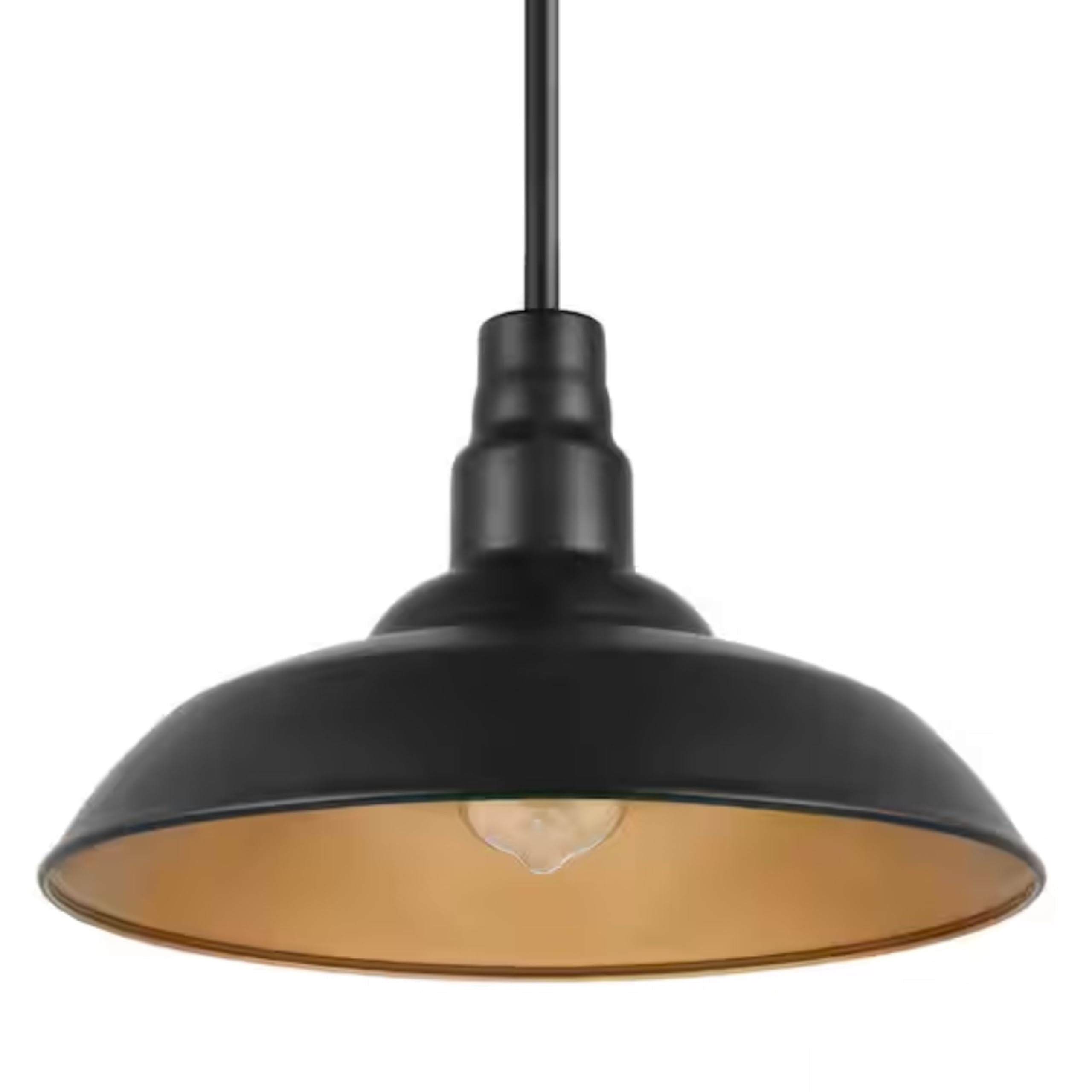 14'' Outdoor Pendant Light Fixture, Black Barn-Style Hanging Light, Adjustable Height, Weather-Resistant Aluminum, LED-Compatible, Rustic Farmhouse Design