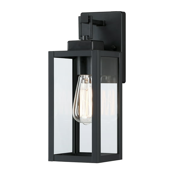 14" Outdoor Wall Light Fixture Matte Black Porch Light with Clear Glass Shade E26 Base