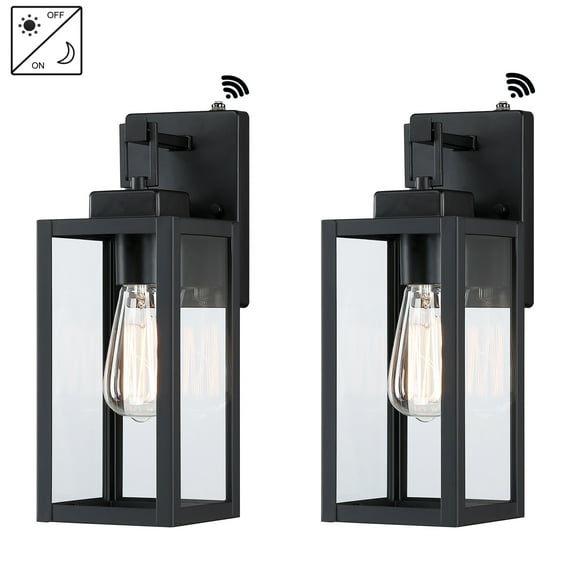 14" Outdoor Wall Lights Dusk to Dawn Outdoor Lighting Wall Mount Exterior Light Fixtures for House, Porch, Garage with Clear Glass Lantern Shade, 2-Pack