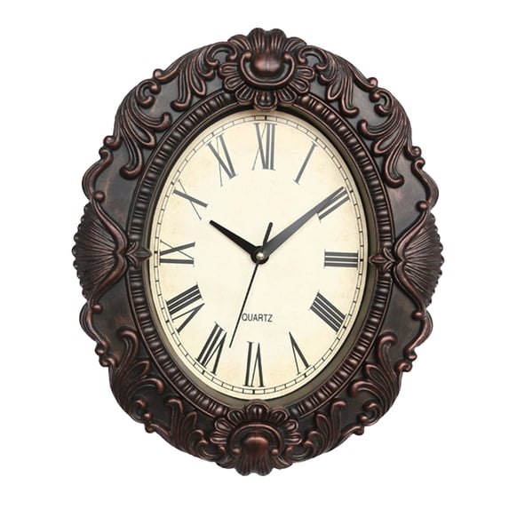 14'' Oval Clock,Decorative Clocks with Non Ticking Movement for Kitchen, Living Room Decor, Black Copper