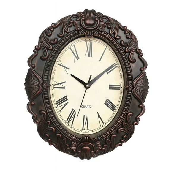 14" Oval Retro Wall Clock,Decorative Silent Wall Clocks with Non Ticking Movement for Kitchen, Living Room Decor - Black