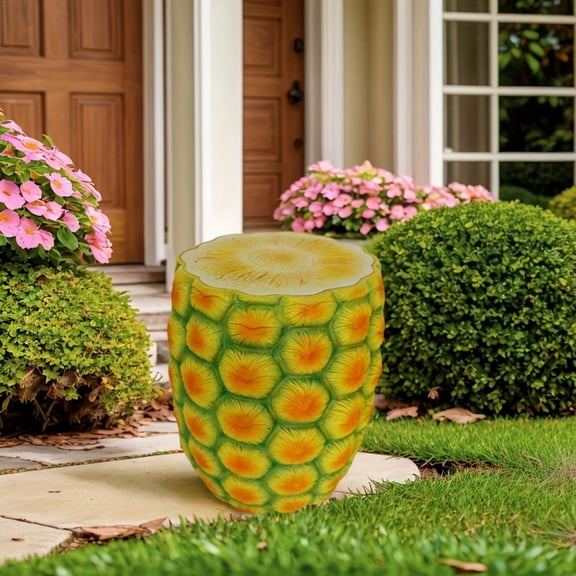 14 Inch Pineapple Shaped Resin Stool, Multifunctional Outdoor Side Table & Plant Stand, Decorative Garden Furniture for Indoor Yard