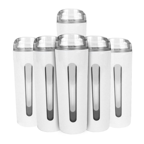 14 Oz Acrylic Skinny Tumblers with Lids, Double Walled Water Bottle to Keep Water Hot and Cold, Great Travel Cup for Iced Coffee, Dual Clear See-Thru Windows to Monitor Fill Level - White - Lot of 6