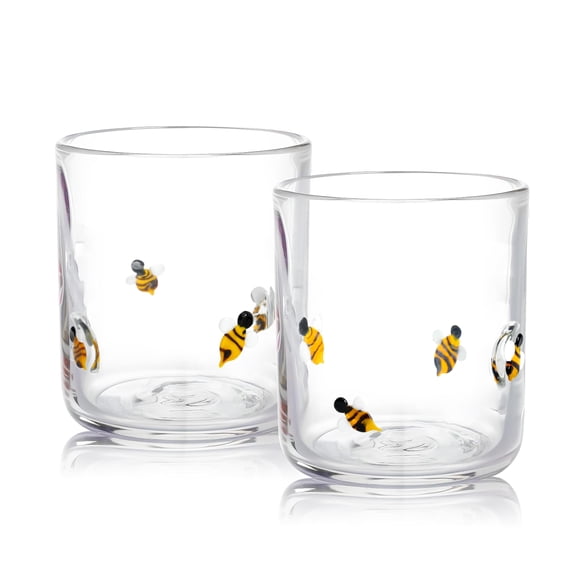 14 Oz Bee Pattern Glass Tumbler 2-Pack, Heat & Cold Resistant Drinking Mug