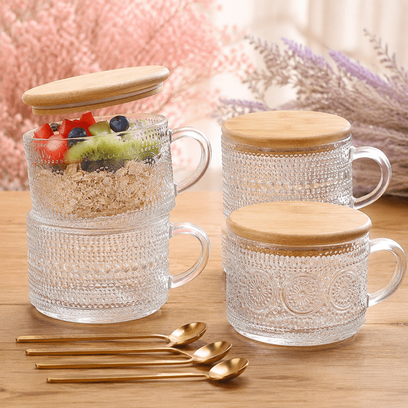 14 Oz Embossed Glass Drinkware Set, 4 Piece