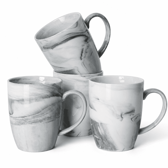 14 Oz Marble Ceramic Coffee Mug Set of 4 Gray