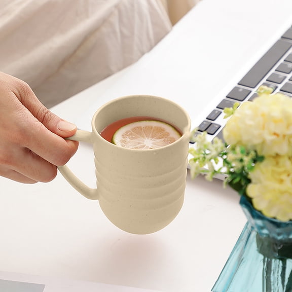14 Oz Striped Plastic Drinking Cup With Handle,Multipurpose Container For Water And Mouthwash,Ergonomic Design Available In Beige Gray And Pink Color Options