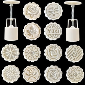 14 PCS Bath Bomb Mold Set Includes 2pcs Bath Bombs Press and 12pcs Different Pattern Stamps for Making DIY Bath Bombs Tools, Moon Cake Making for Mid-Autumn Festival Press (Style 2)