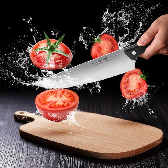 14 PCS Kitchen Knife Set With Wooden Block, - Forged Stainless Steel Triple Rivet Full Tang Chefs Santoku Slicing Utility & 6 Steak Knives Black