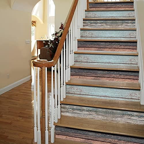 14 PCS Self Adhesive Stair Stickers, Peel and Stick Vinyl Stair Risers Staircase Murals Decals Sticker Decor for Steps, 39.37"x7.09", Faux Weathered Retro Wood$$Tools