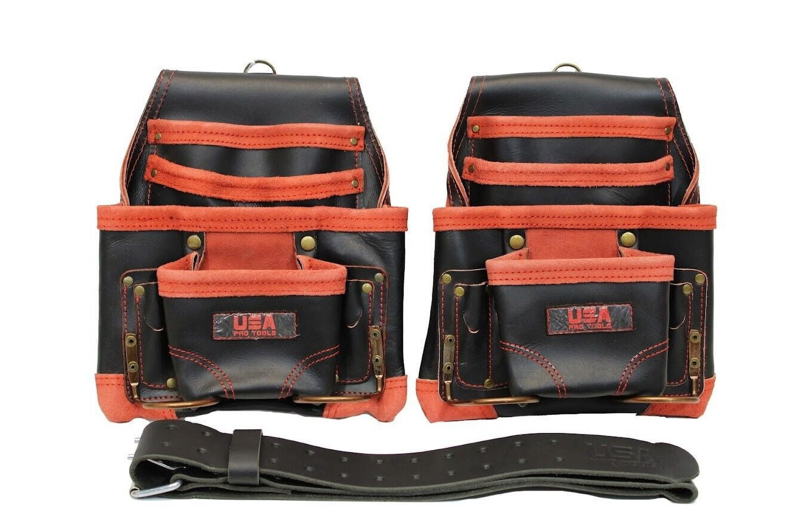 14 POCKET TOP GRAIN LEATHER FRAMER CARPENTER FASTENER TOOL BAG BELT ...