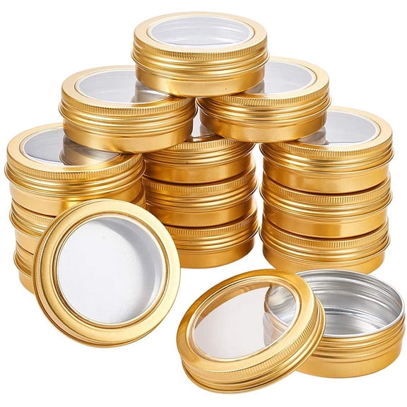 14 Pack 2 OZ Tin Cans Screw Top Round Aluminum Cans Screw Lid Containers with Clear Window - Great for Store Spices Candies Tea or Gift Giving (Gold) Colorful