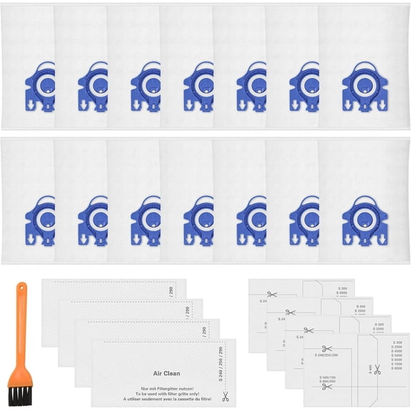 14 Pack 3D Airclean GN Vacuum Bags Compatible with Miele Classic C1, Complete C2, Complete C3, S2 S5 S8 S400 Series Dust Bags with 4 Motor Protection Filters, 4 Exhaust Filters