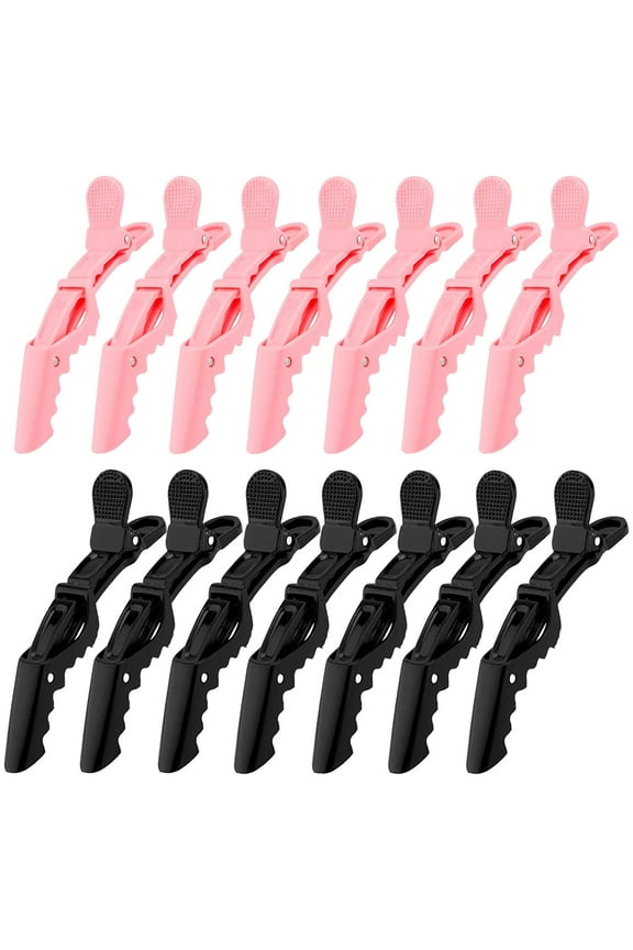 14 Pack Alligator Hair Clips for Styling Sectioning Larger Salon Pro Hair Clips for Barber Clips for Hair Coloring, Cutting, Hair Styling Accessories-Black Pink