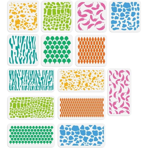 14 Pack Animal Pattern Stencils for Painting Reusable Plastic Leopard Snake Skin Scale Craft Stencil for Painting on Wood Wall Fabric DIY Home Decor Stencil