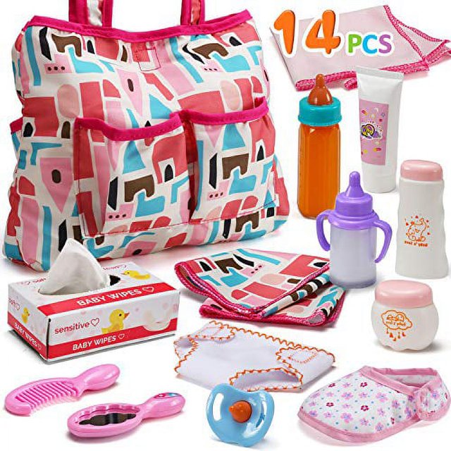 14 Pack Baby Doll Accessories, Baby Doll Feeding And Caring Set