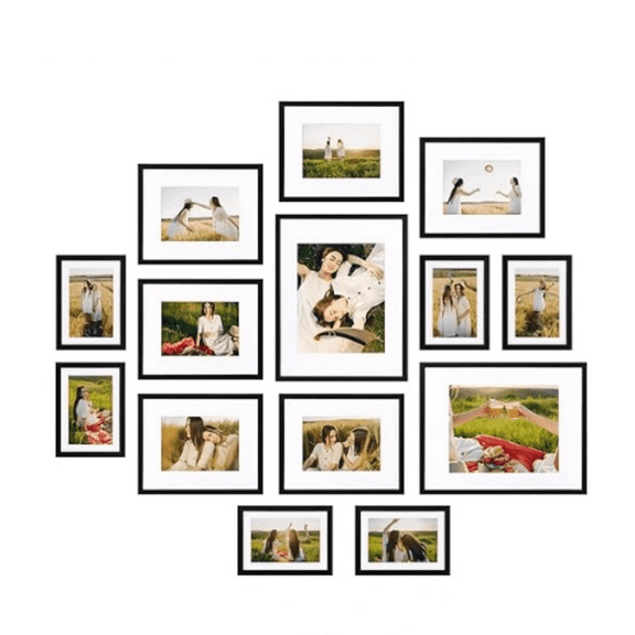 14 Pack Black Picture Frames with Mat for Various Sizes Photos, Assorted Matted Frame Set Including Two 11x14, Six 8x10, Six 5x7, Gallery Frame Collage for Wall or Tabletop Display