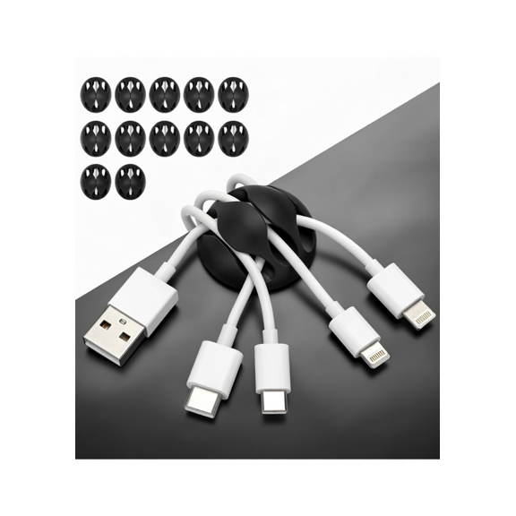 14 Pack Cable Clips Cord Organizer, 3-Hole TPR Wire Management Holders for USB Charging Cables, Home Office Desk Accessories, Black