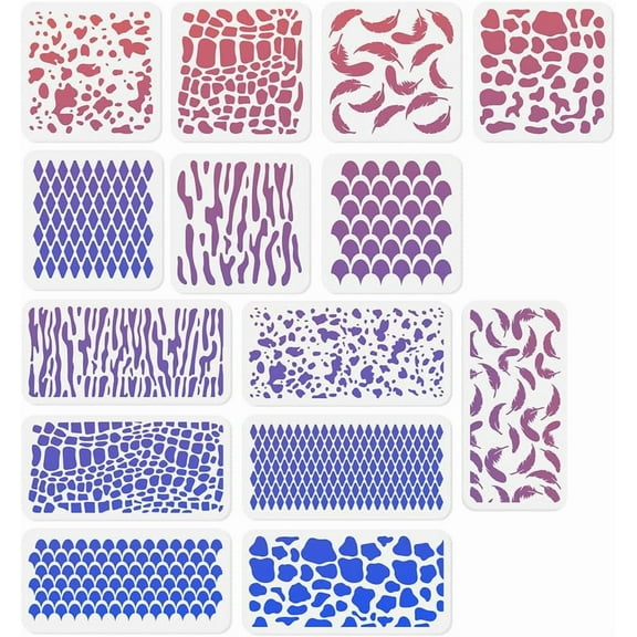 14 Pack Cake Cookie Stencils for Baking Reusable Plastic Leopard Snake Skin Mermaid Scale Craft Stencil for Painting on Wood Wall Fabric DIY Home Decor Stencil
