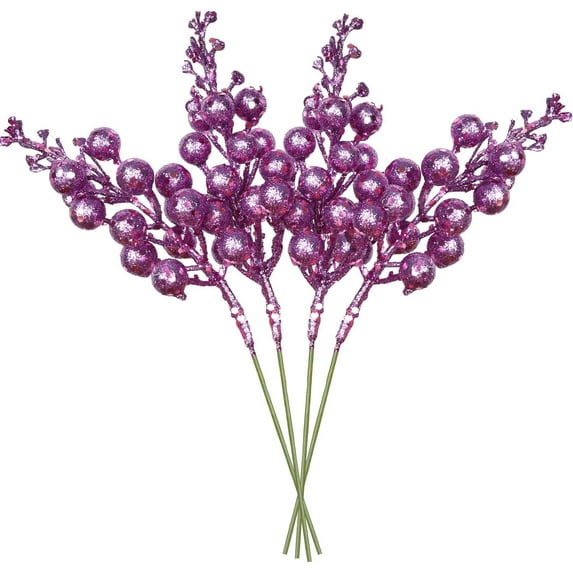 14 Pack Christmas Glitter Berries Stems, 7.8Inch Artificial Christmas Picks for Christmas Tree Ornaments, DIY Xmas Wreath, Crafts, Holiday and Home Decor (Light Purple) A
