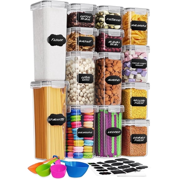 Stelive 14 Pack Airtight Cereal Storage Container Set Featuring Leak-Proof, BPA-Free Containers with Labels & Pen for Ultimate Kitchen Organization