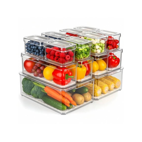 14 Pack Fridge Organizer Bins With Lids, Stackable Clear Refrigerator Storage Containers For Fruits, Vegetables, Drinks, Snacks & Pantry Organization,Halloween Candy Storage Box