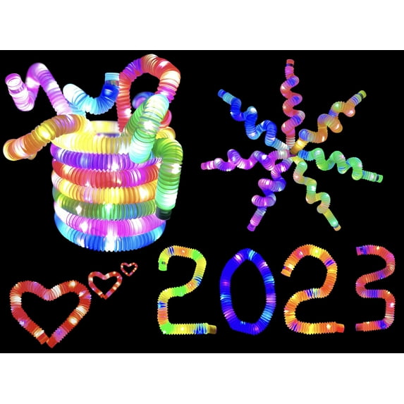 14 Pack LED Glow Tubes Halloween Party Favors Pop It Sticks Sensory Fidget Toy Light Up In The Dark Connectors for Bracelets, Pull And Stretch Toys Dance Disco Wedding Birthday Raves Concert Camping