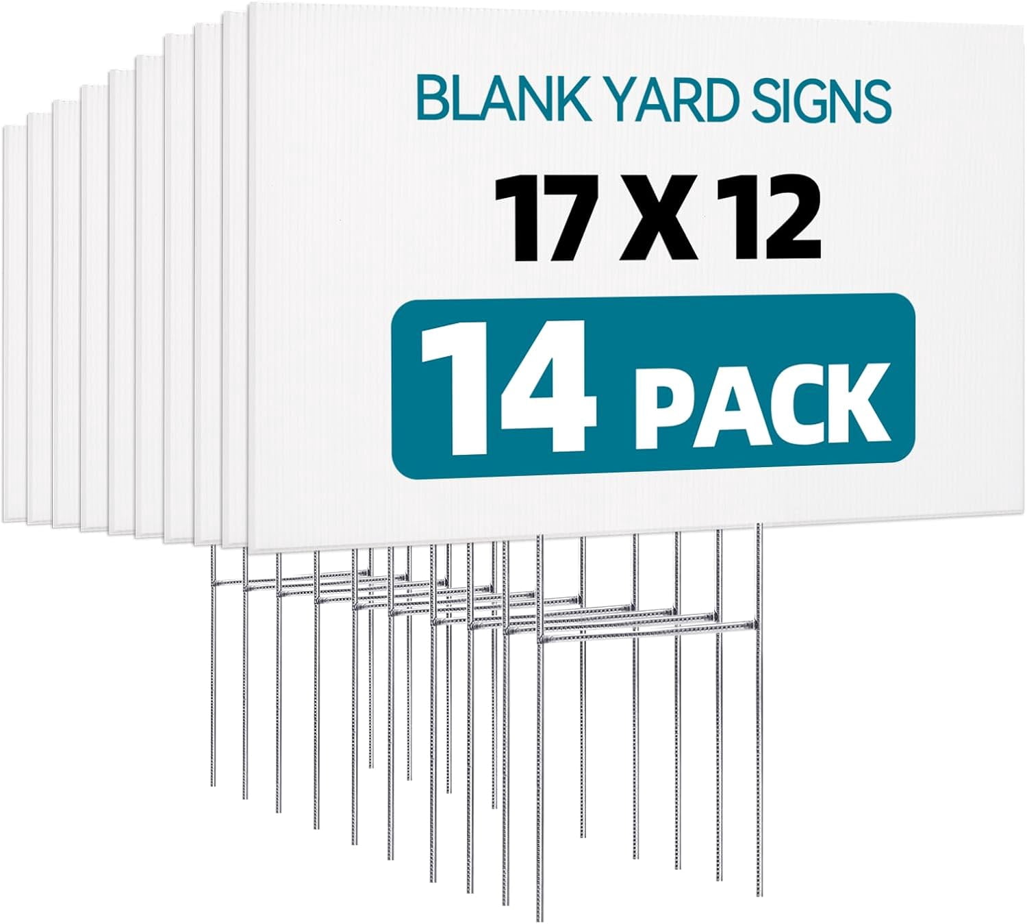 14 Pack Lawn Signs Corrugated Plastic 17x12 Inches Blank Yard Signs with Stakes for Yard Sale Sign Outdoor, Garage Sale, Open House, Estate Sale, Guidepost, Birthday Party