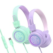 2 Pack Multicolor MEE audio KidJamz KJ55 Safe Listening USB-C Kids Headphones with LED Lights for Boys and Girls / Students / School / Library / Classroom