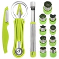 thumbnail image 1 of 14 Pack Melon Baller Scoop Set - 4 in 1 Stainless Steel Fruit Tool Set Fruit Scooper Seed Remover with Fruit Vegetable Cutter Shapes Set Fruit Peeler for Fruit Slicer Dig Pulp Separator, 1 of 1