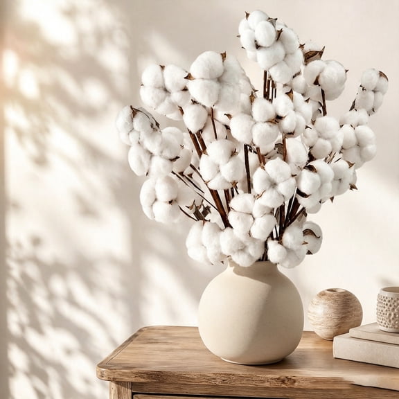 14 Pack Natural Dried Cotton Stems 16" Tall, Farmhouse Dried Cotton Branches with Fluffy Cotton Bolls, Natural Cotton Floral Plant Stick for Farmhouse Decor, Vase Fillers