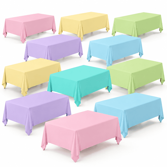 14 Pack Pastel Disposable Plastic Rectangle Tablecloths, 54 x 108 Inch