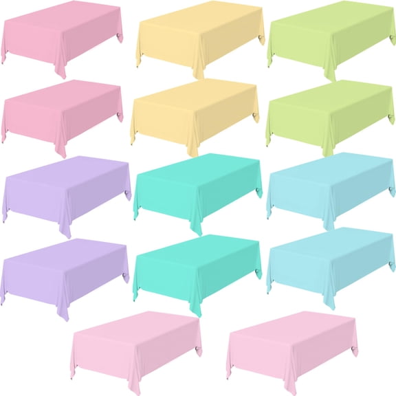 14 Pack Pastel Disposable Plastic Tablecloths for Parties, Rectangle Table Covers for Baby Shower Wedding Birthday Summer Events, 54 x 108 Inch