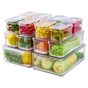 Mibote 14 Pack Refrigerator Organizer, Stackable Organizers Bins with Lids, BPA-Free Fridge Fruit Containers