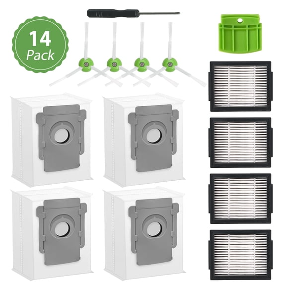 AzulHome 14pack Replacement Parts for iRobot I & J Series, Combo i5, j5 Series iRobot Vacuum 4 Side Brushes & 4 HEPA Filter & 4 Dust Bags, 1 Dust Port Baffle