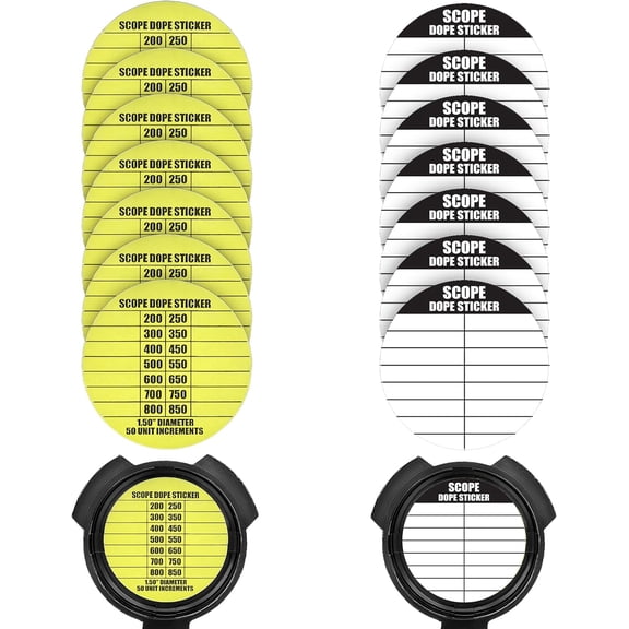 14 Scope DOPE Stickers for Long-Range Shooting -Fits Most Rifle Scope Caps | Scope Stickers Can Be Used with Range Card and Dope Cards for Shooting - 2 Sticker Versions, 7 of Each