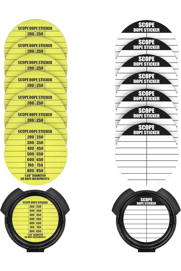 14 Scope DOPE Stickers for Long-Range Shooting -Fits Most Rifle Scope Caps | Scope Stickers Can Be Used with Range Card and Dope Cards for Shooting - 2 Sticker Versions, 7 of Each