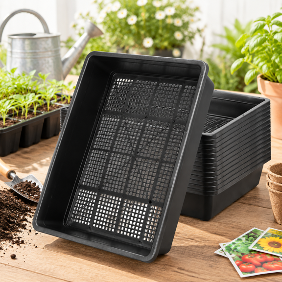 14 Pack Seed Starter Trays, Plastic Plant Germination Trays for Microgreens, Wheatgrass, Hydroponics, Fodder Systems