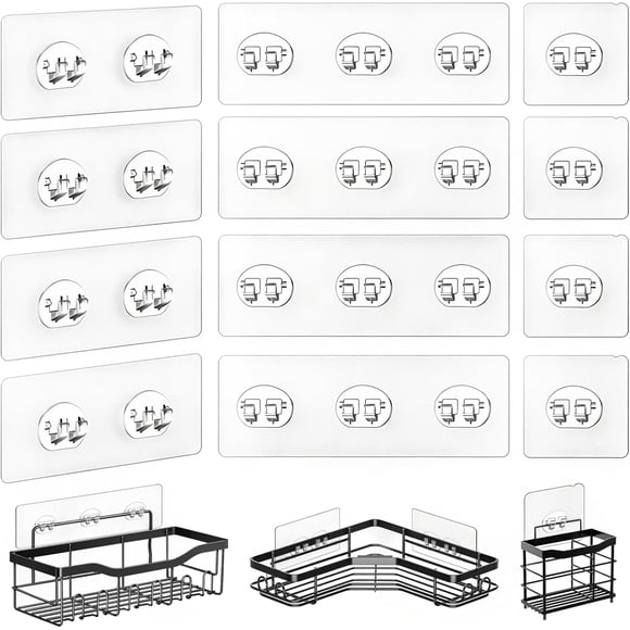 14 Pack Shower Caddy Adhesive Replacement, Strong Adhesive Hooks for Shower Caddy, Shower Shelf Adhesive No Drilling, for Bathroom Storage Shelves and Kitchen Racks & Soap Holder