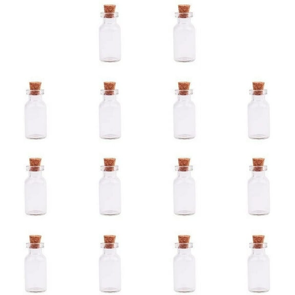 14 Pack Small Glass Bottles Jars Tiny Clear Vials Storage Container with Cork Stoppers and Screw Eye Pin for Decoration Arts & Crafts Projects Party Favors
