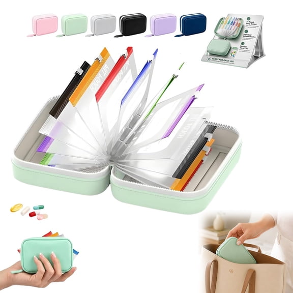 Waterproof Pill Pouches for Travel, Small Pill Case Organizer with Ring Loop 14 Pack (Green)
