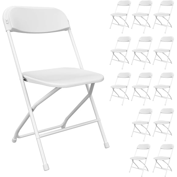 14 Pack White Folding Chairs, Portable Party Chairs, Plastic Folding Chair,Stackable Commercial Seats with Steel Frame for Office Wedding Party Patio Dinning Events, 350lbs Capacity