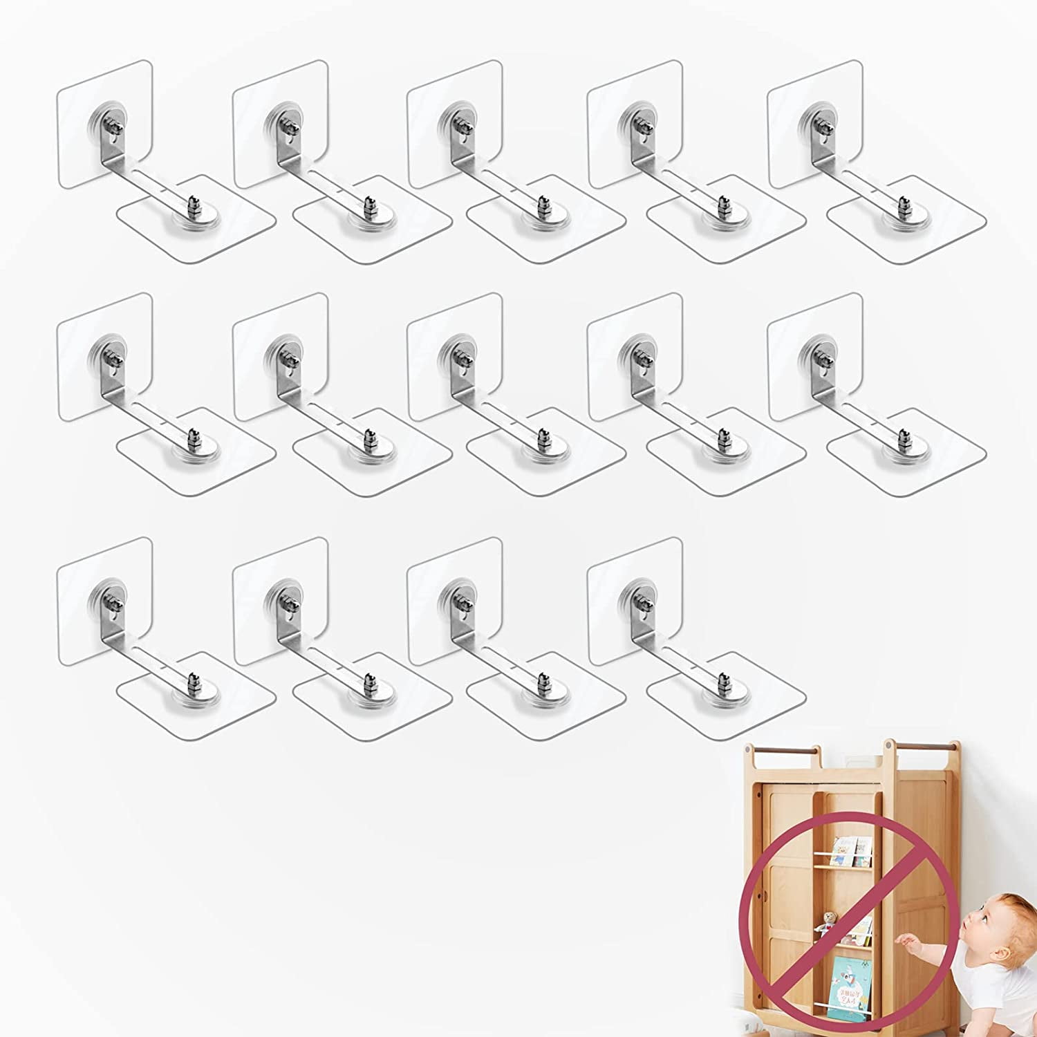 14 Pairs Adhesive Furniture Wall Anchors No Drill, Anti Tip Furniture
