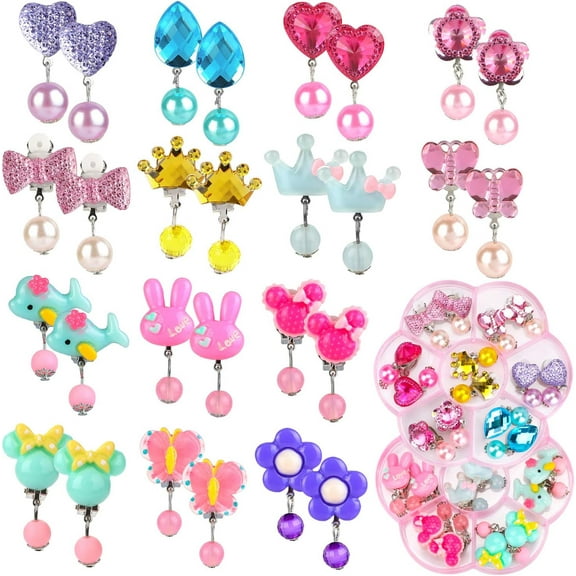 14 Pairs Clip-on Earrings Pretend Princess Play Earrings Jewelry Toys